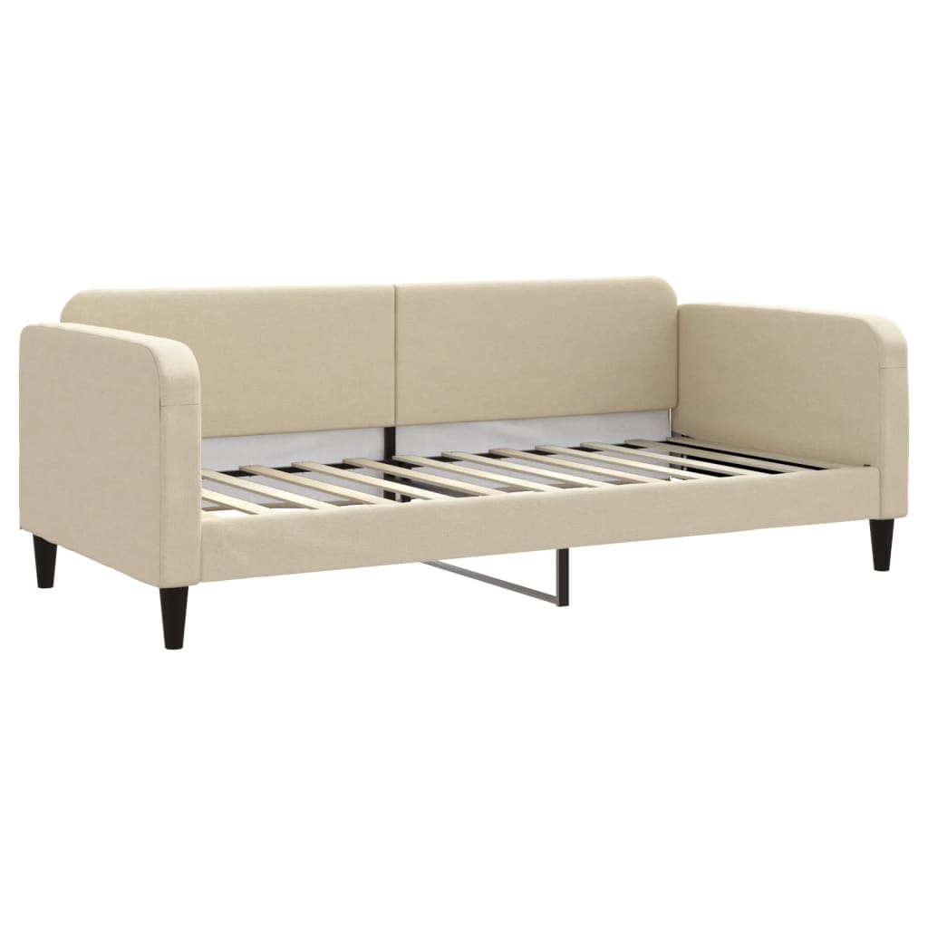 Pull Out Daybed with Drawers Cream 90 X 200 Cm Fabric