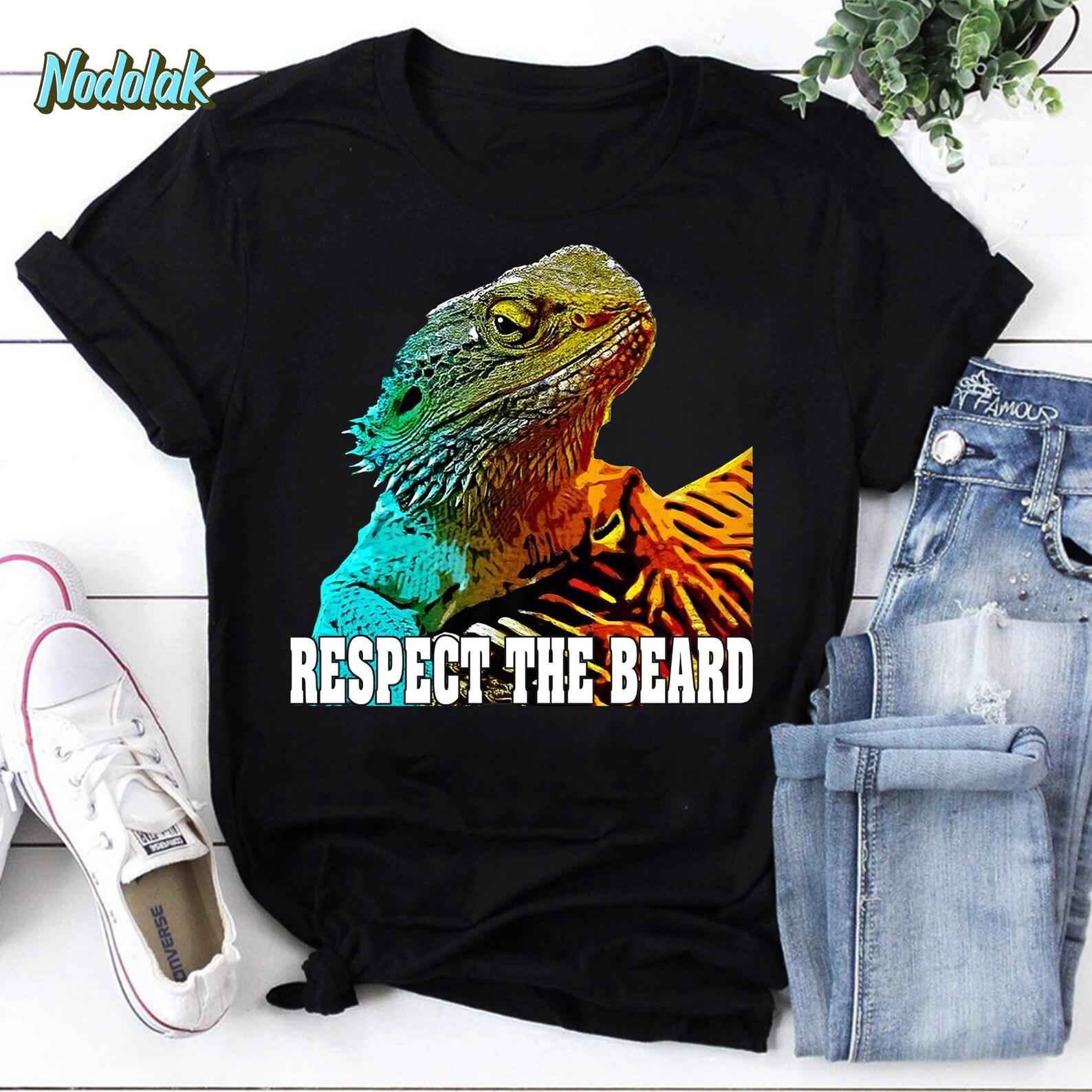 Respect The Beard Funny Bearded Dragon Graphic Vintage T-Shirt, Bearded Dragon Shirt, For Bearded Dragon Lover, Bearded Dragon Gift Shirt S