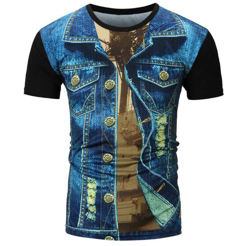 Funny   denim T shirt Men Skeleton tshirt Punk Rock Tshirt leather jacket T-shirts 3d Print T-shirt Vintage Men Clothing