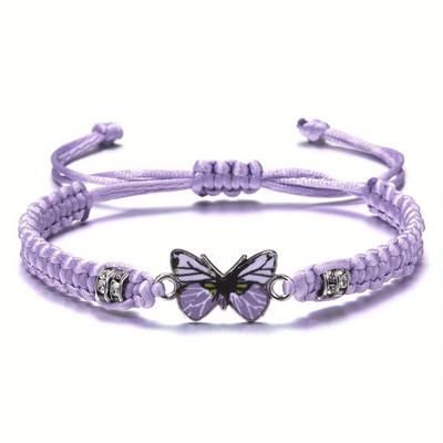 Elegant Butterfly Charm Rhinestones Adjustable Size Braided Bracelet Boho Style Holiday Decor Ornament Bracelet Summer Beach Friendship Hand Jewelry