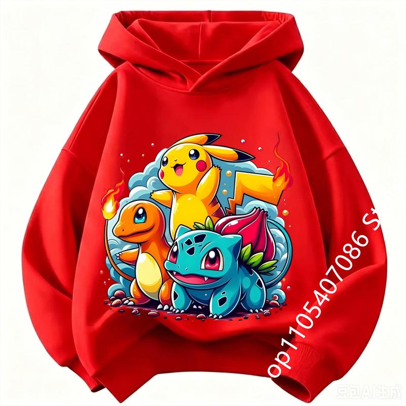 Felpa per Bambini Pikachu 2026 Nuovo Stile Felpa Sportiva per Ragazzi Felpa con Stampa Cartoni Animati per Ragazze Primavera-Autunno Maniche Lunghe Felpa Casual