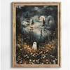 Stampa su Poster Foresta Gatto Nero Fantasma Fiori Selvatici Pittura su Tela Zucca Halloween Spettrale Arte Dark Academia Stanza Arredamento Casa