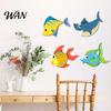Kids Room Wall Art 4 Pcs Wood Fish Nautical Decor, Ocean Shark Rustic Colorful Ornament Hanging Beach Cartoon Coastal for Living Room, Nursery Themed
