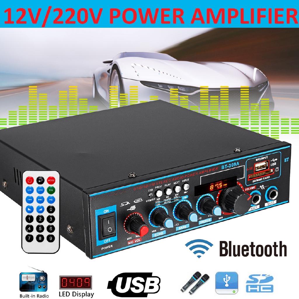 12V/AC 220V Bluetooth FM Radio Car Home Karaoke Audio Amplifier HIFI Audio Stereo Power Amplifier