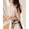 Dme [Polka Dot Puff Sleeve Blouse], Spring And Autumn Stand-Collar Fitted Long-Sleeve Commuter Shirt, Women's Top