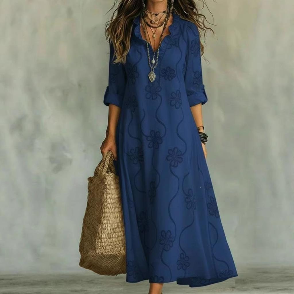 Cross-border European and American women's clothing 2026 independent station Amazon spring new 3D digital printing long-sleeved large-size dress