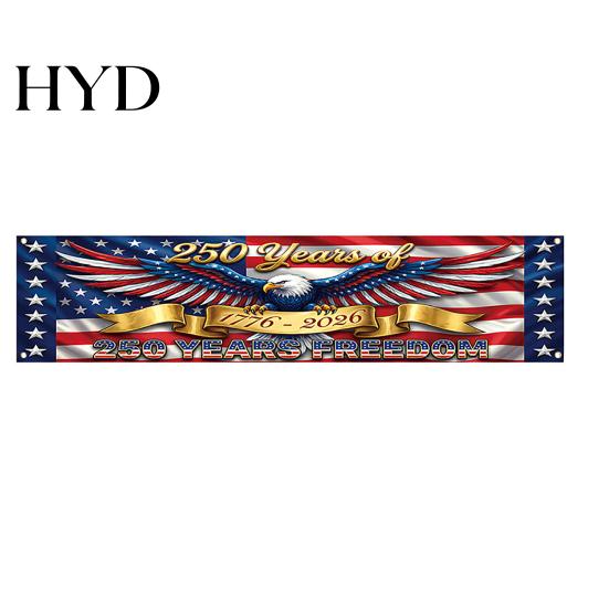 Independence Day Banner 250th Anniversary 6.5x1.5ft 250 Years of Freedom American Patriotic Decoration 1776-2026 Waterproof USA Porch Sign for