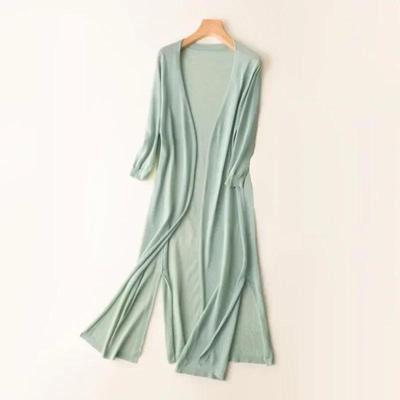 Women Long Cardigan Poncho Summer Autumn Thin Silk Knitted Cardigans Knitted Sweater Casual Loose Coat Jacket