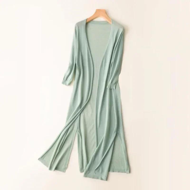 Women Long Cardigan Poncho Summer Autumn Thin Silk Knitted Cardigans Knitted Sweater Casual Loose Coat Jacket