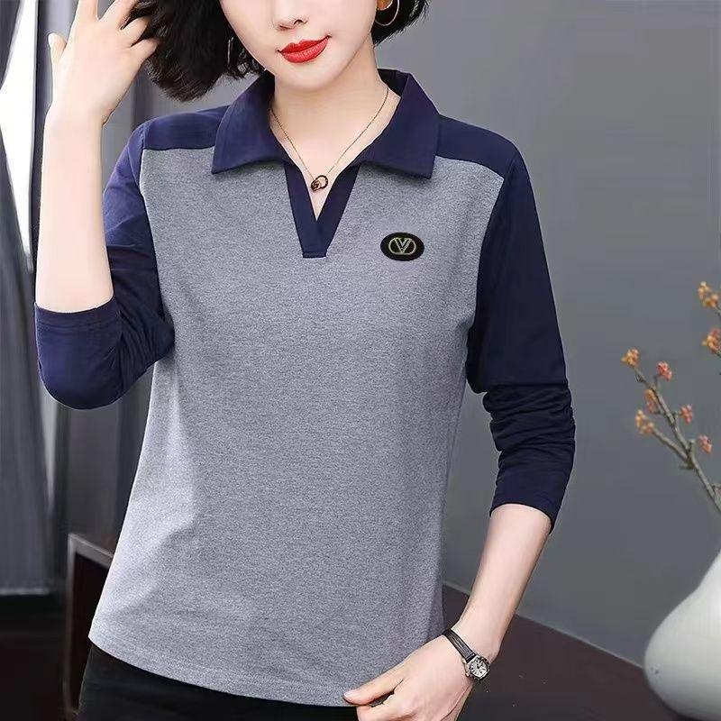 

Весна 2025 Женская приталенная рубашка поло с длинным рукавом большого размера - Универсальная и модная 5XL серый