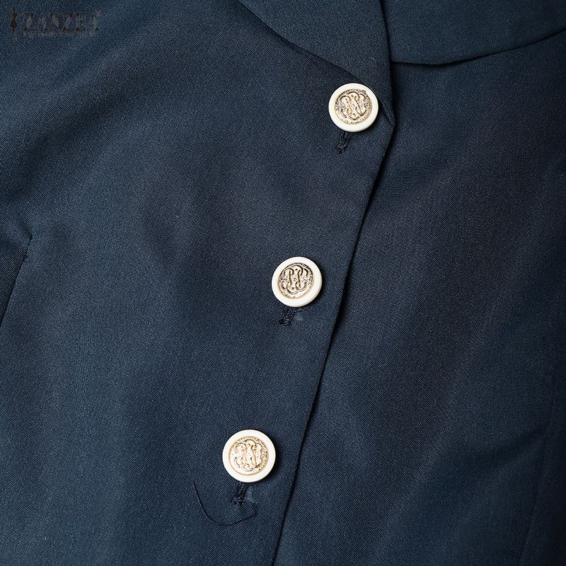 ZANZEA Women Casual Turn Down Collar Long Sleeve Loose Dress