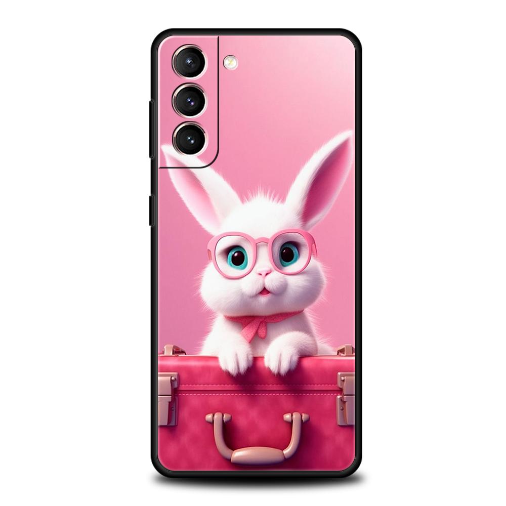 A Cute Rabbit With A Purple Hat Case for Samsung Galaxy S24 S23 S22 S20 S21 FE Ultra S24 S23 S10 S10E S9 S8 Plus 5G Phone Cover