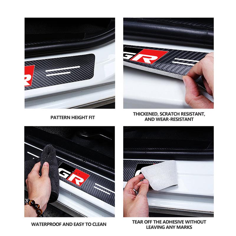 Car Interior Door Sill Strip Carbon Anti-Scratch Protector Sticker For Toyota Crown Land Cruiser RAV4 Camry Yaris Corolla Prius