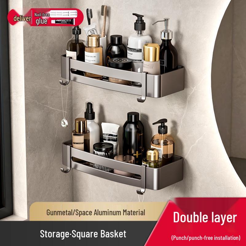 Gunmetal No-Drill Triangular Bathroom Shelf - Space Aluminum Corner Storage Basket