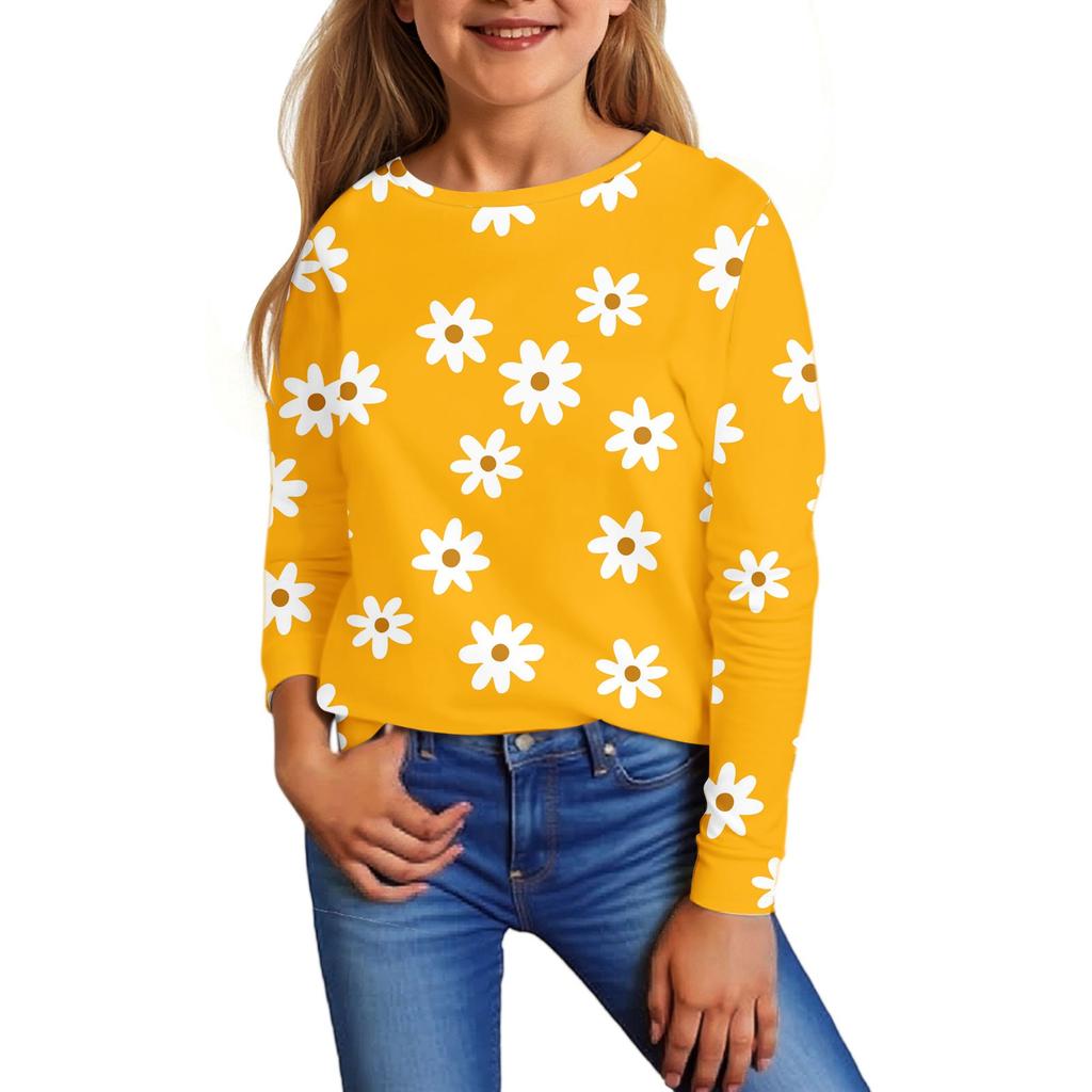 Kinder Langarmshirts Lässiges Print T-Shirt Rundhals Pullover Bluse