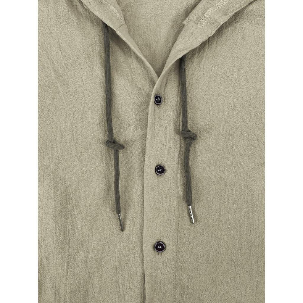 Spring and Summer Men's Hooded T-shirt Solid Color Cotton Linen Men's Casual Long Sleeved Top