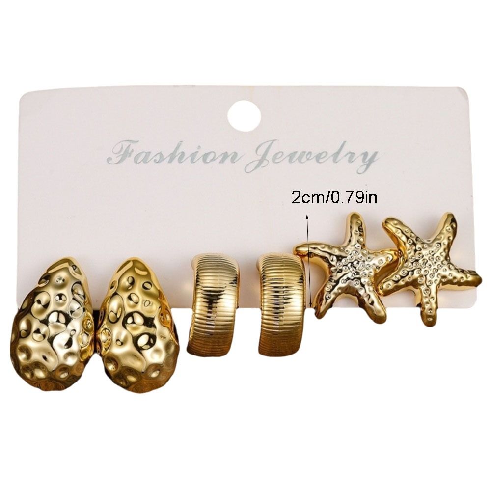 Starfish Starfish Earrings Golden Seashell Dangle Earrings Retro C-Shape Earrings Set  Summer