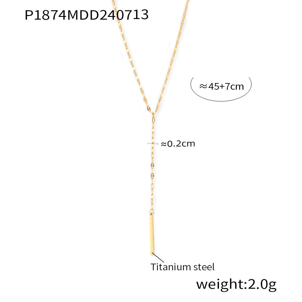 Korean Geometric Circle Pendant Y-Tassel Choker, Layerable Cool Style, Gold-Plated Titanium Steel Necklace