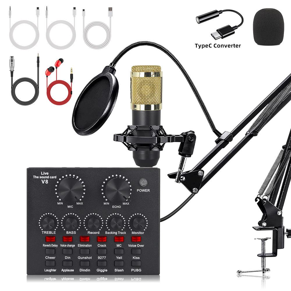 Custom Condenser Microphone & Sound Card Set for Podcasts, Live Broadcasts & Computer Use (v8)