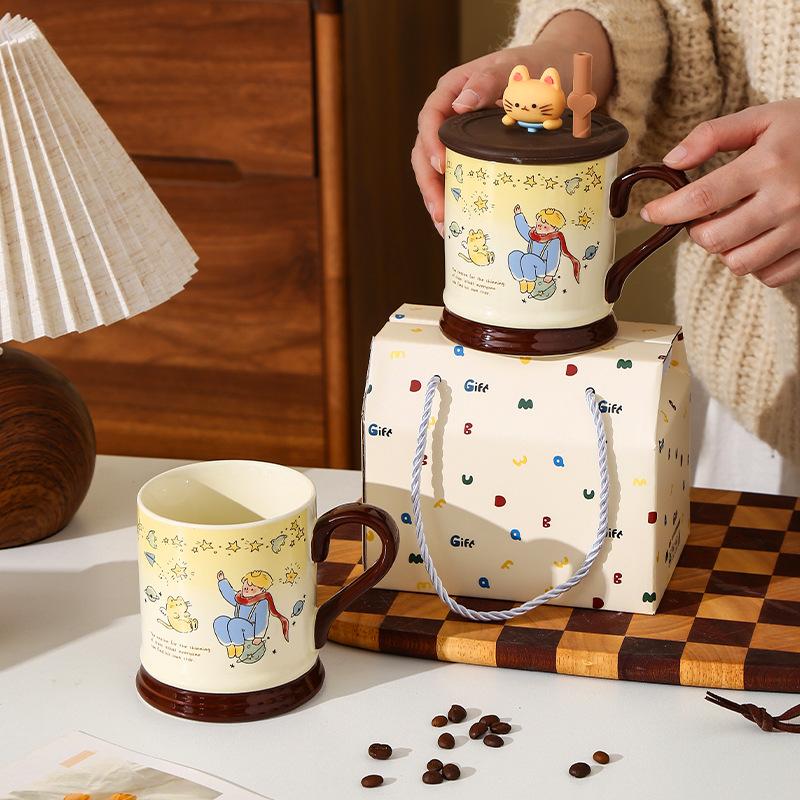 Star Prince Ceramic Water Cup with Lid Summer Holiday Gift Couple Mug Gift High Pretty Water Suitable Souvenir