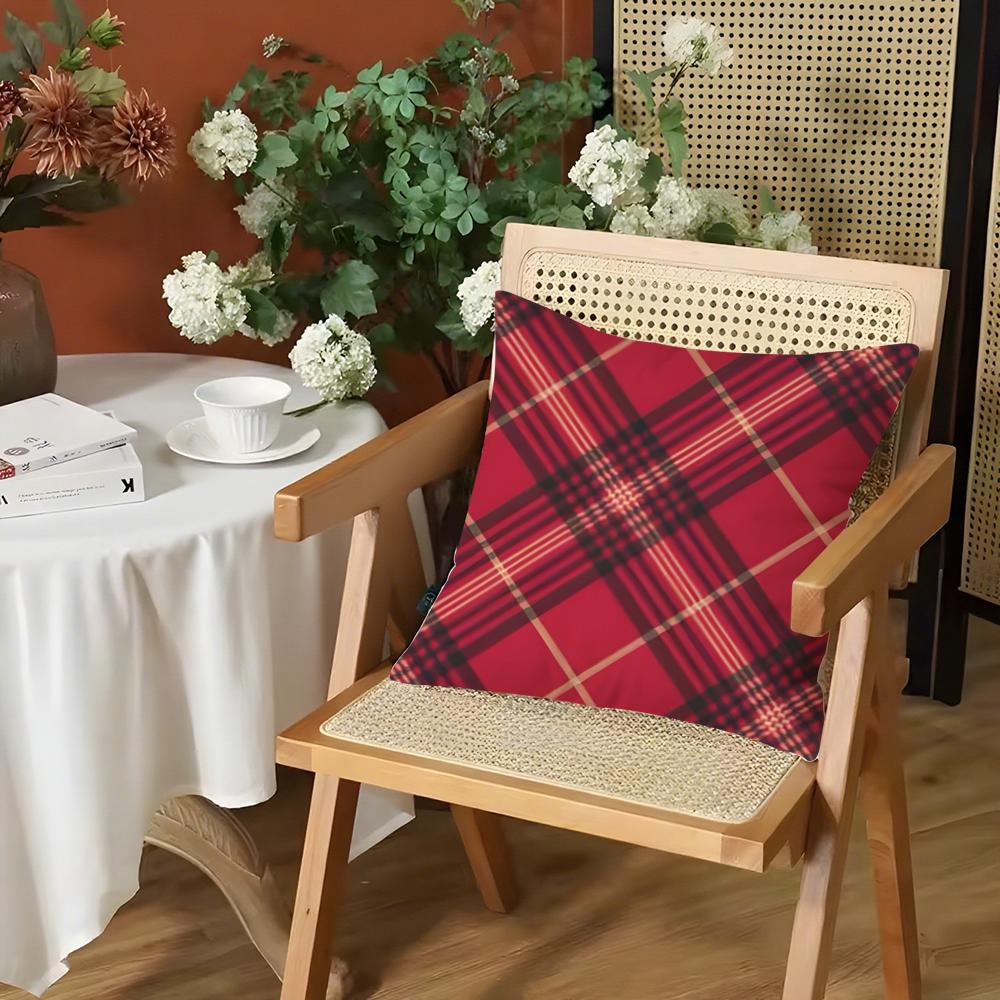 Fashion Red Plaid Cushion Cover Silky Short Plush Invisible Zipper Dustproof Sofa Pillow Case for Home Decor