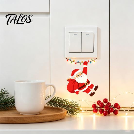 Christmas Party Supplies Santa Claus On Swing Switch Sticker, Decorative PVC Wall Decal, Holiday Home Decor Accessories Removable Self-adhesive Light