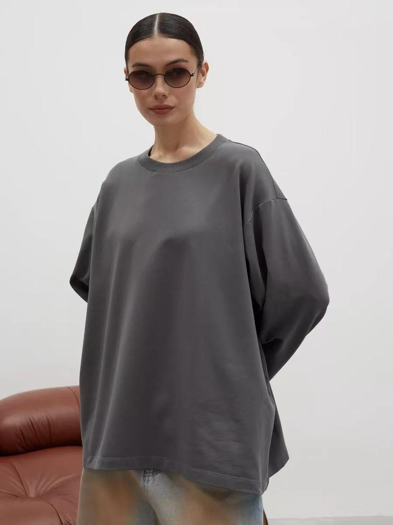 Herbst/Winter Einfarbiger Pullover mit langen Ärmeln und Rundhalsausschnitt für Damen