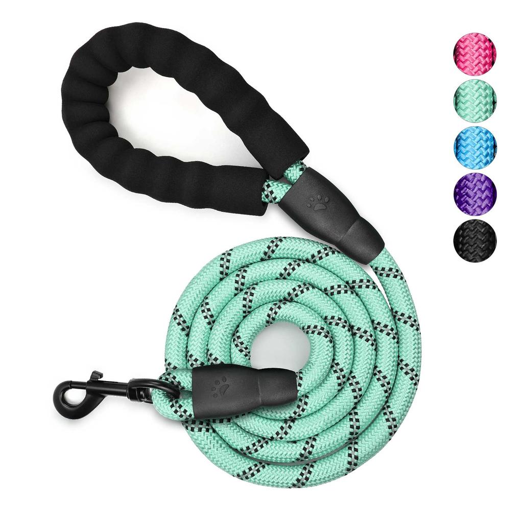 Husdjurshundkoppel med mjukt vadderat handtag, Mycket reflekterande rep för nattpromenader, 360-graders roterande metallspänne utan trassel,