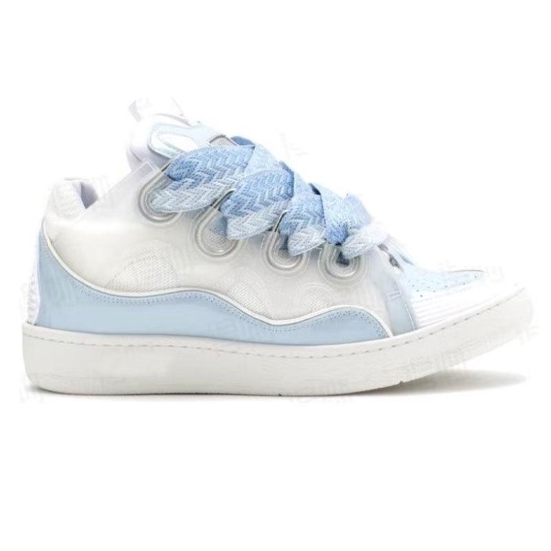 Langfan Men's and Women's Leather Splicing Lace-up CURB Sports and Leisure Shoes Retro Board Shoes New Shoes