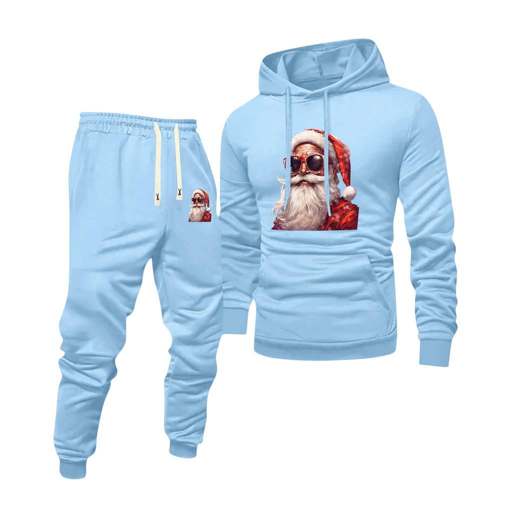 Men's Printed Hooded Sweatshirt And Sweatpants Casual Sports Suit