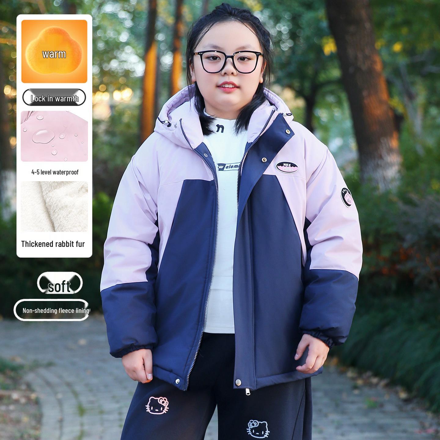 

Girls Windproof Hooded Jacket: 2025 Winter Korean Style Thick Padded Outerwear for Children 160: 90-110 jin