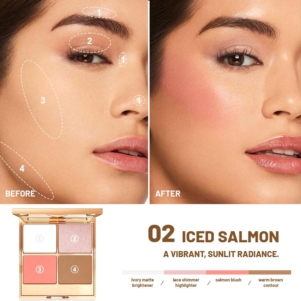 

Палітра для обличчя чотири-в-одному Багатофункціональна Перламутрова Матова Хайлайтер Рум яна Лаконічна Палетка Водостійка Оксамитова Палітра Тіней для Очей