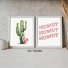 Western Cowgirl Canvas Wall Art, Watercolor Pink Cowboy Hat Cactus Desert Wall Art Prints for Cowgirl Nursery Kids Room Girls Room Dorm Decor Set of