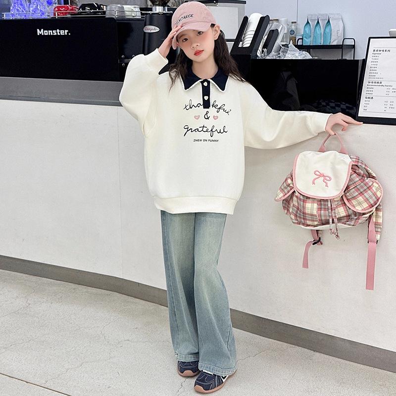 Vielseitiges Mädchen-Sweatshirt mit stilvollem Polokragen - Herbst- und Frühjahrsmode