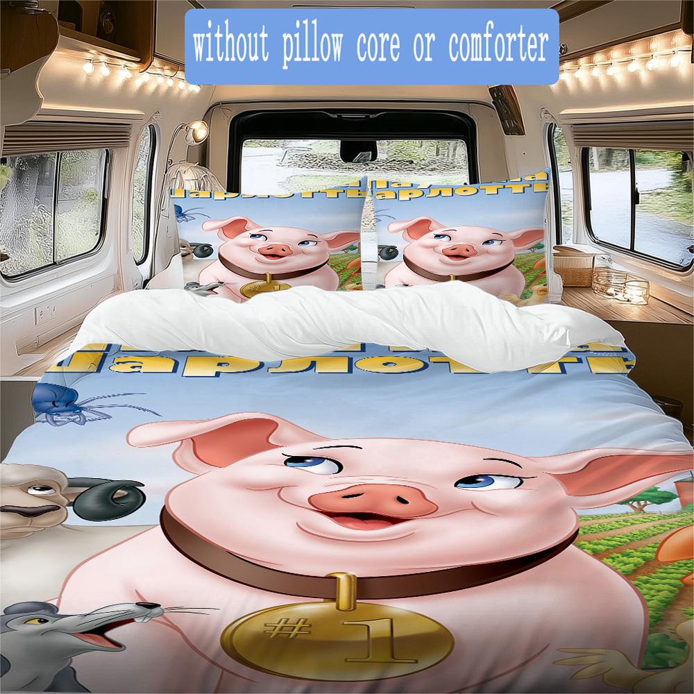 Charming piglet and Charlotte Pattern Bedding,Quilt Set Quilt Cover Pillowcase Home Birthday Gift (1*duvet cover+2*pillowcase,without core)XSJT0917427