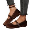 Zapatos planos Mary Jane de ante para mujer de talla grande, nuevos, de punta, con hebilla de cinturón, estilo bailarina, elegantes