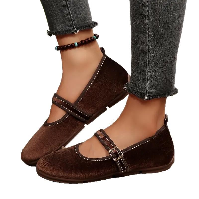 Zapatos planos Mary Jane de ante para mujer de talla grande, nuevos, de punta, con hebilla de cinturón, estilo bailarina, elegantes