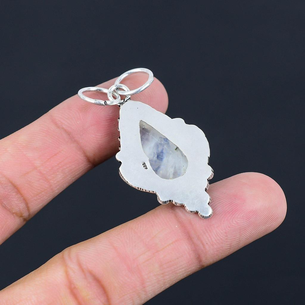 Rainbow Moonstone Gemstone Crown Chakra Birthday Pendant Jewelry Sterling Silver