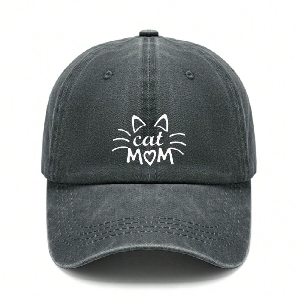 [Cat Mom Baseball Cap] Letter  cat MOM  Print Polyester Soft Fabric Adjustable Curved Brim Unisex Daily Wear Baseball Hat чёрный