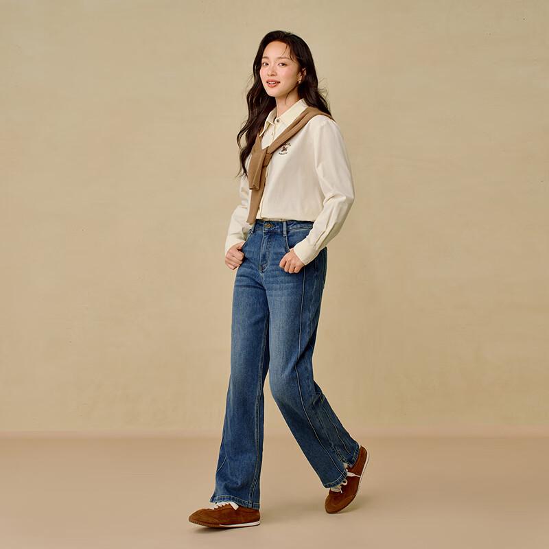 INMAN Vintage Washed Fleece-lined Straight-leg Jeans