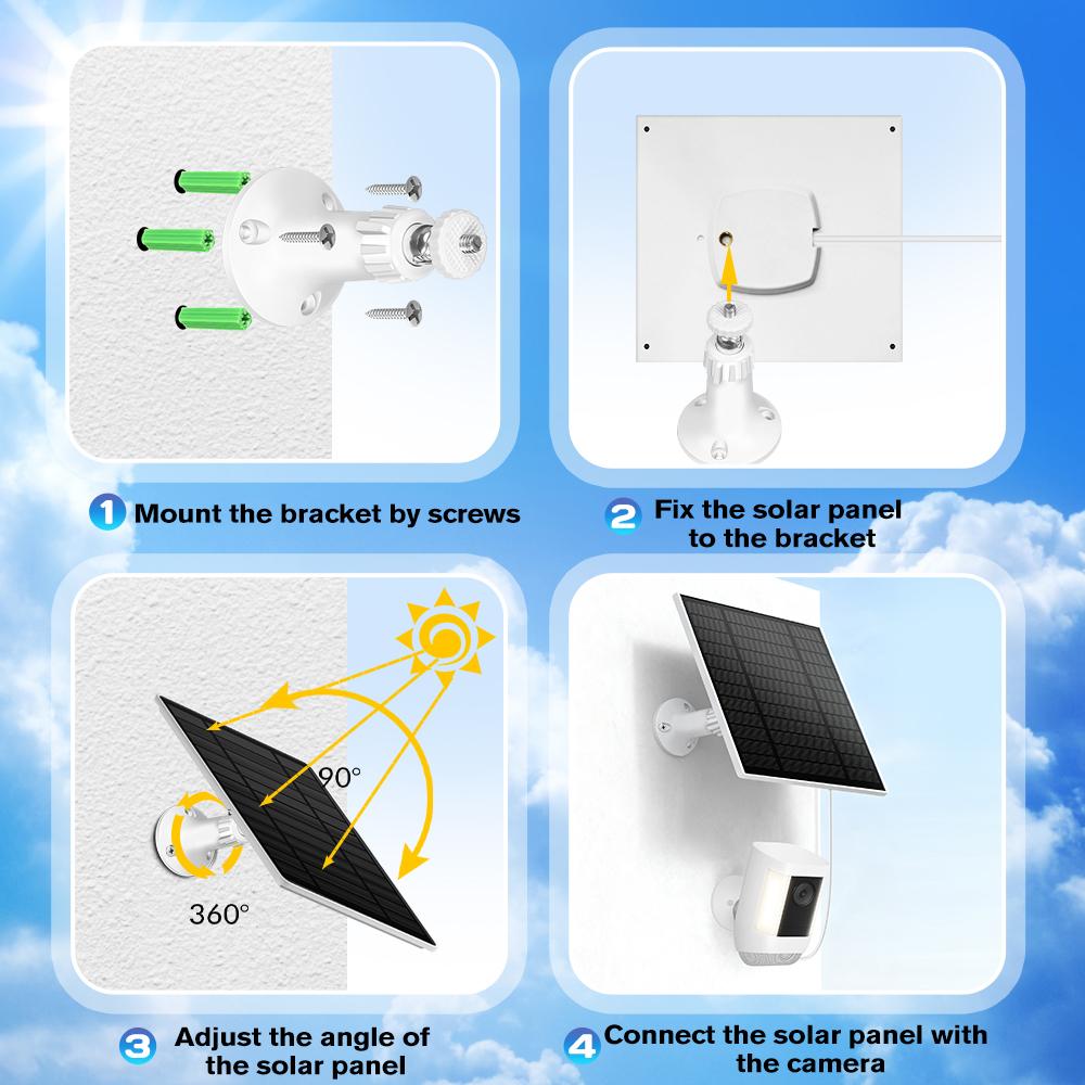 4W 5V Solar Panel Monitoring Camera Charging Panel with Bracket For Outdoor Spotlight Security Camera Battery Power Charger