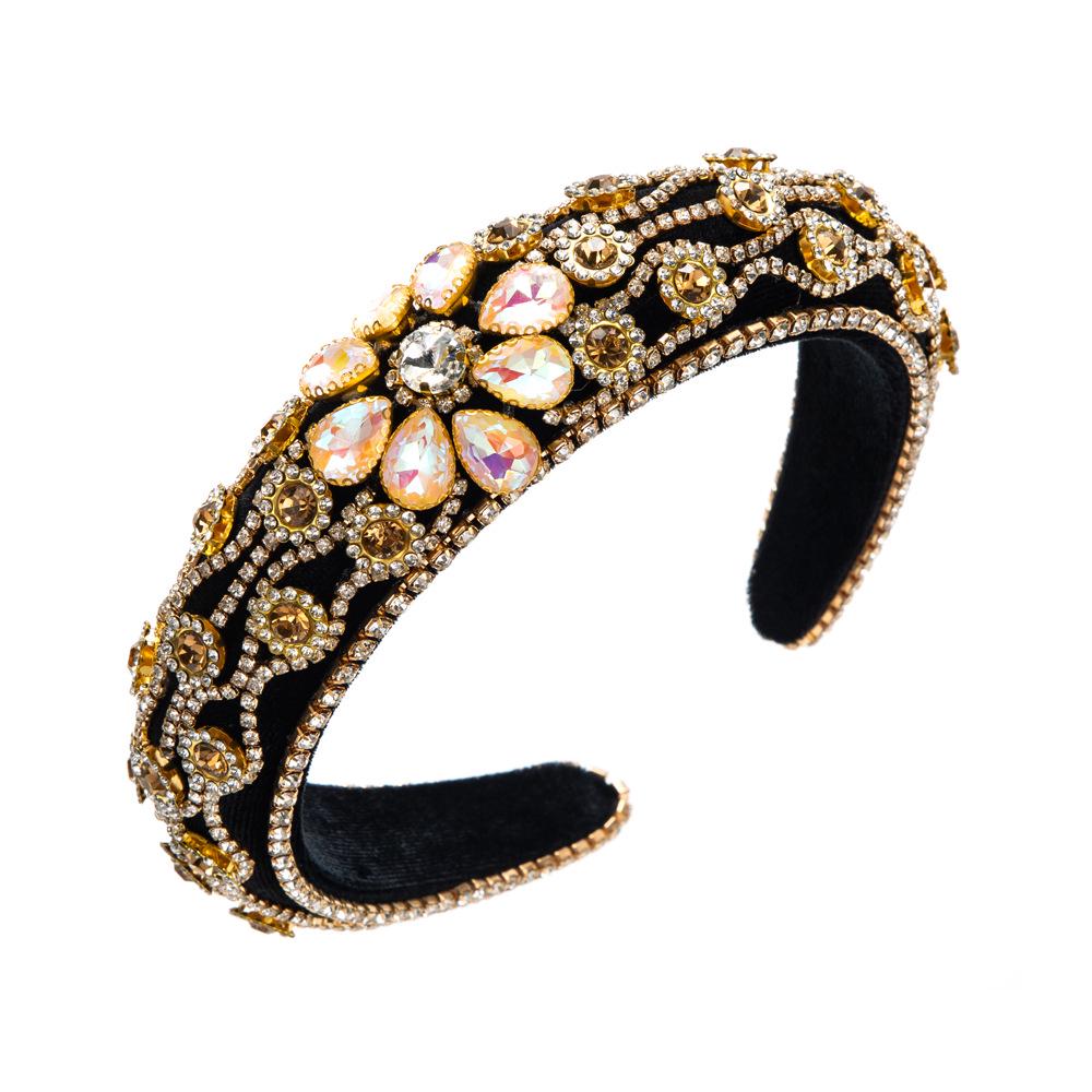 European & American Baroque Rhinestone Velvet Headband: Elegant Wide-Edge Sparkle Hair Accessory for Women