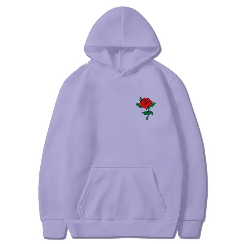 Autumn New Hip Hop Streetwear Fashion Hoody Rose Printed Fleece Pullover Casual Mens Women Hoodies Sweatshirts