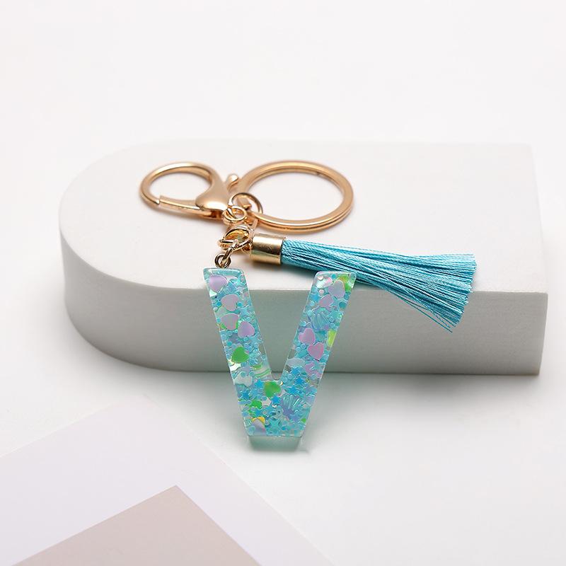 

Милі блакитні брелоки для жінок-дівчат, брелоки з ініціалами з китицею, брелоки для ключів, сумок, рюкзаків V