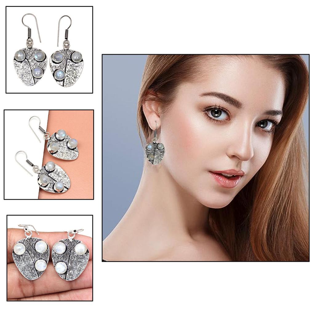 925 Silver Moonstone Earrings Sterling Jewelry Rainbow Earring Natural Gemstone