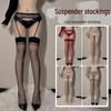 Women's Open Crotch Thigh High Stockings with Garter Straps - Black One-Piece Bodysuit, Easy Removal