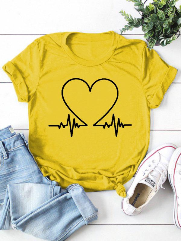 Electrocardiogram Heart Print Women T Shirt Short Sleeve O Neck Loose Women Tshirt Ladies Tee Shirt Tops Clothes Camisetas Mujer