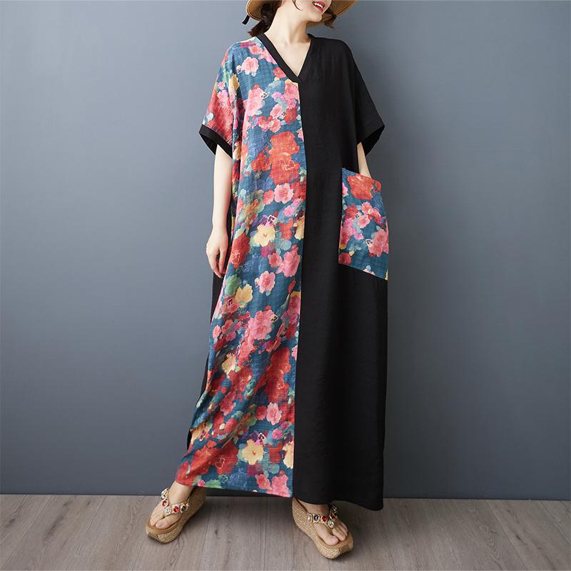 DIMANAF New Women 2025 Plus Size Summer Long Casual Dress Loose Linen Vintage Basic Maxi Dress 9866