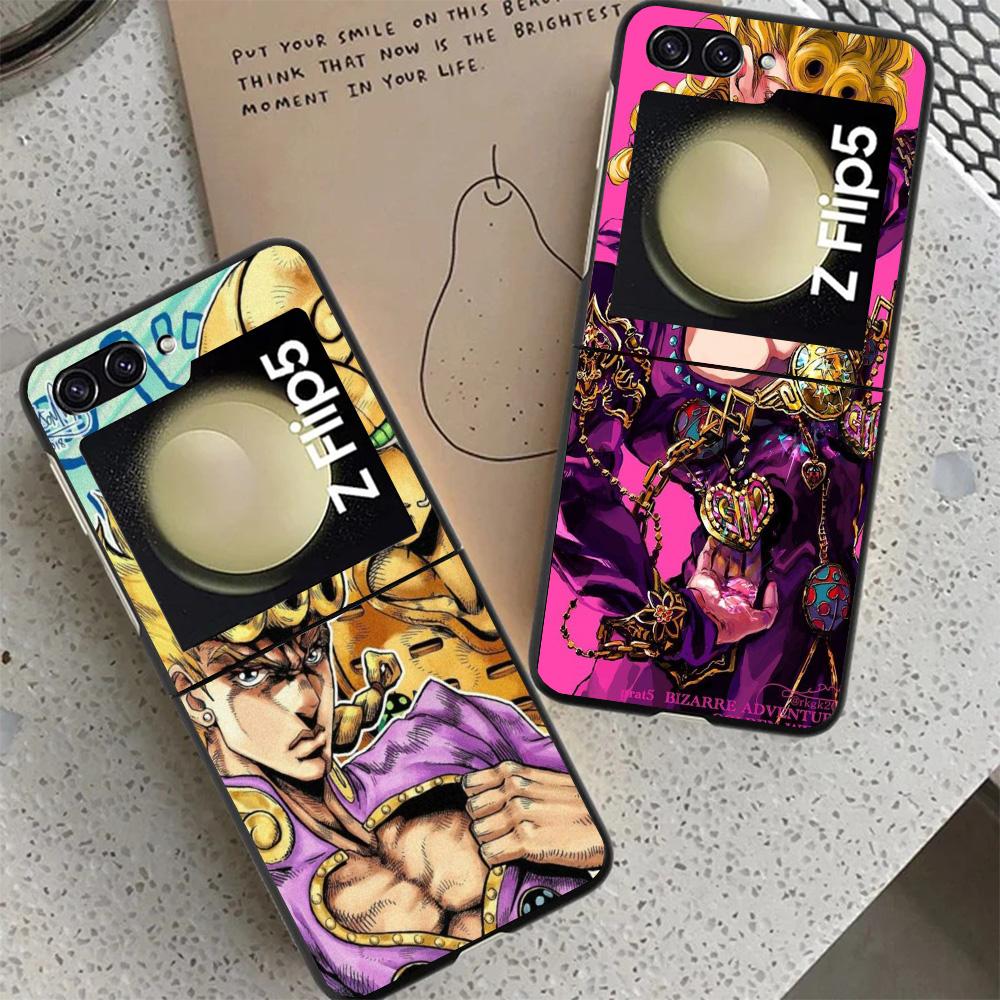 JoJo Adventure Giorno Giovanna Black Phone Case For Samsung ZFlip7 ZFlip6 ZFlip5 ZFlip4 ZFlip3 5G Hard Protective Galaxy Z Flip