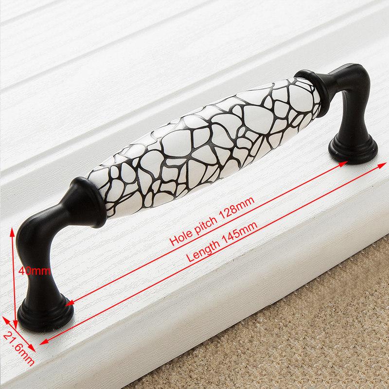 KAK Black Emboss Wardrobe Door Handles Marble Ceramic Cabinet Handles Drawer Knobs American Style Furniture Hardware Pulls